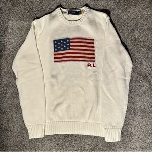 Polo by Ralph Lauren Men's Cream Sweater with American Flag